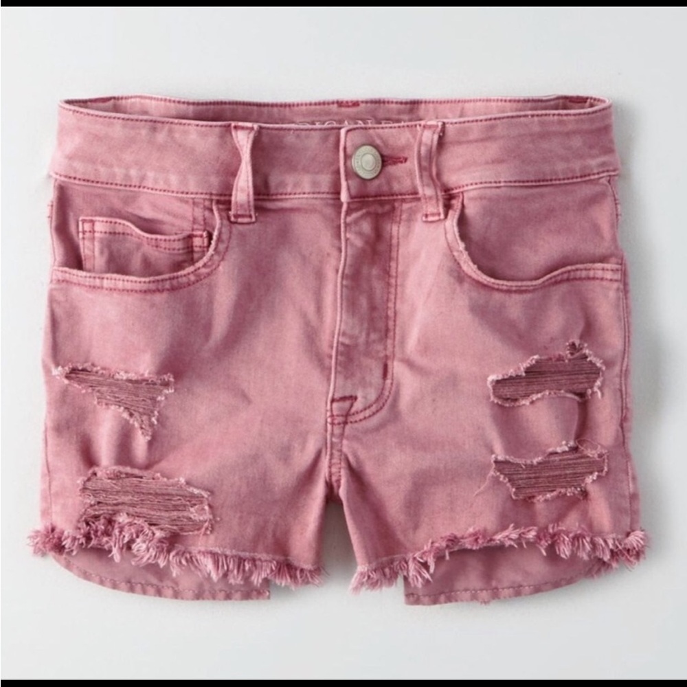 American Eagle Outfitters Pink Distressed Denim Shorts Size 14